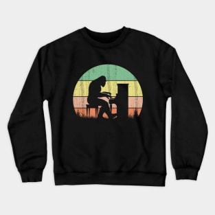 Bigfoot Sasquatch Playing The Piano Vintage Sunset Musical Instrument Crewneck Sweatshirt